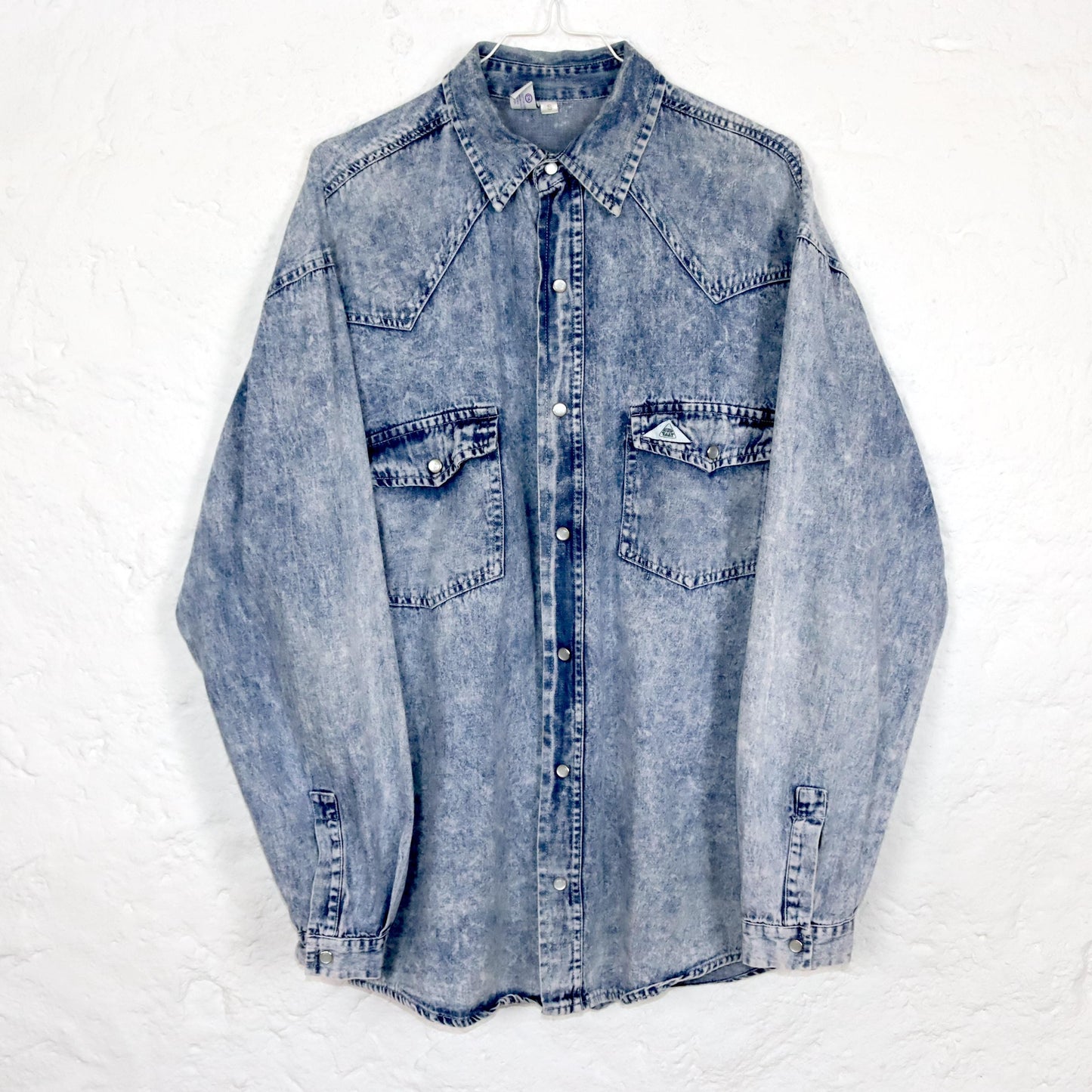 Vintage 80s 90s NEW FAST denim shirt stonewashed long sleeve S