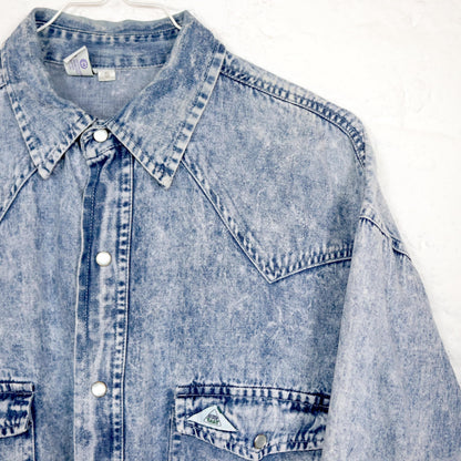 Vintage 80s 90s NEW FAST denim shirt stonewashed long sleeve S