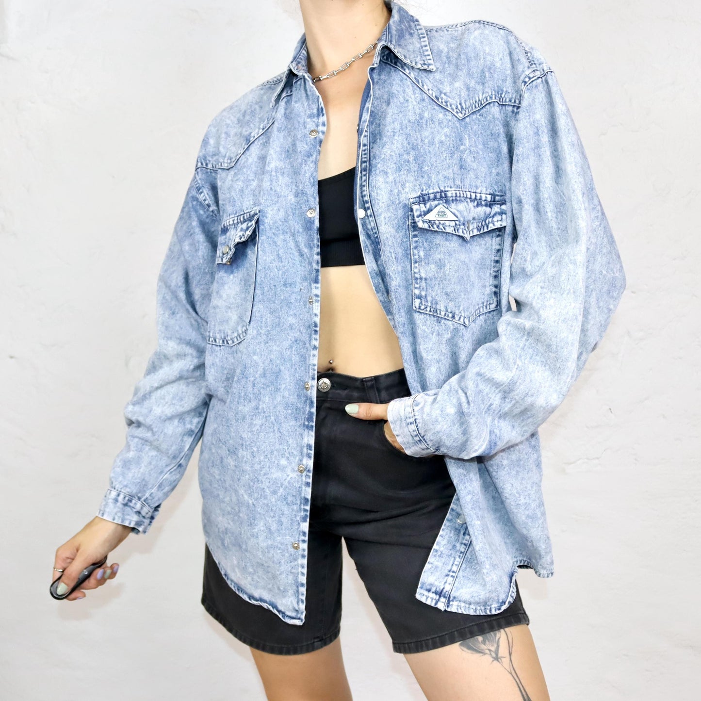 Vintage 80s 90s NEW FAST denim shirt stonewashed long sleeve S