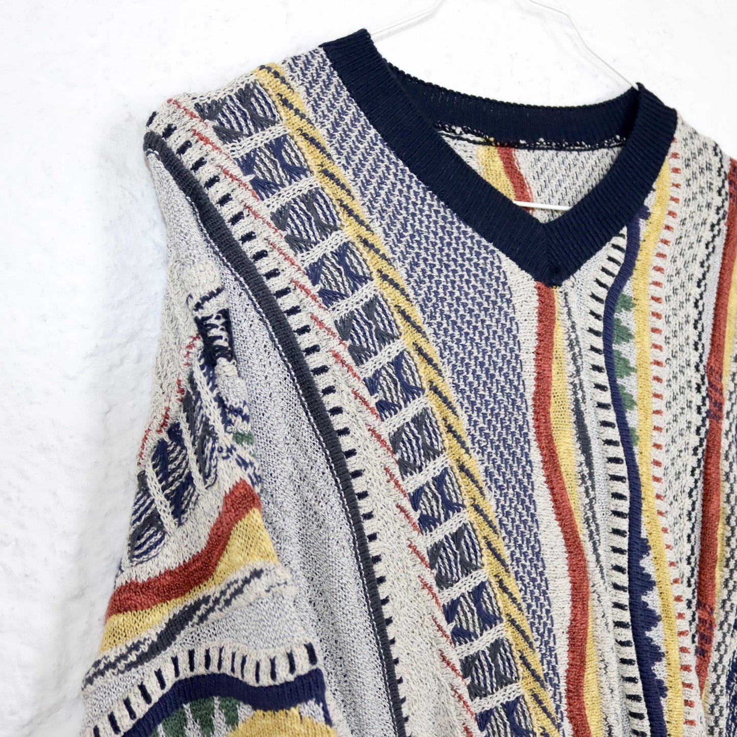Vintage 80er 90er Coogi Style Pullover Strickpullover V-Ausschnitt bunt L