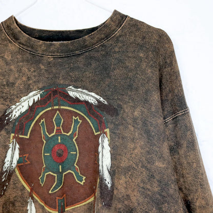 Vintage 80er 90er ONEITA Sweatshirt Pullover Batik Print braun M/L