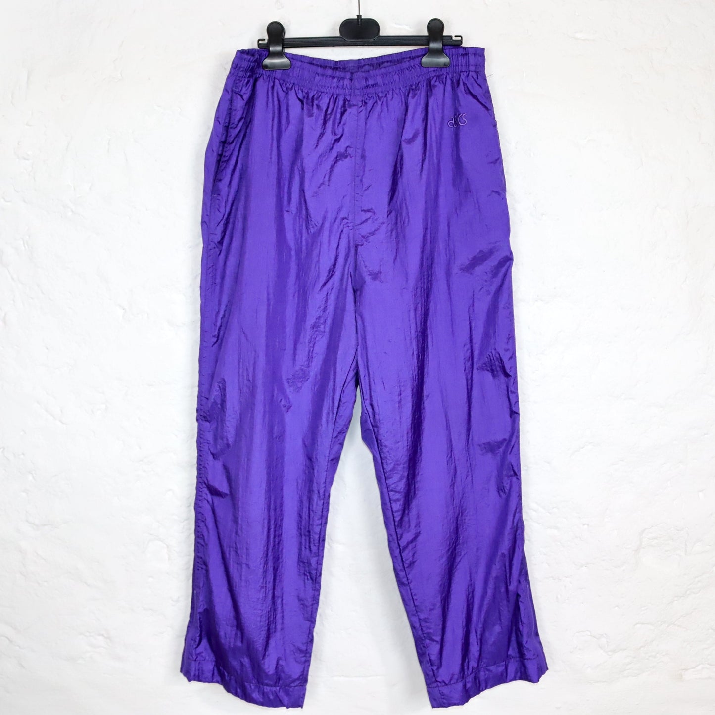 Vintage 80s 90s ASICS jogging pants tracksuit bottoms straight leg baggy purple M