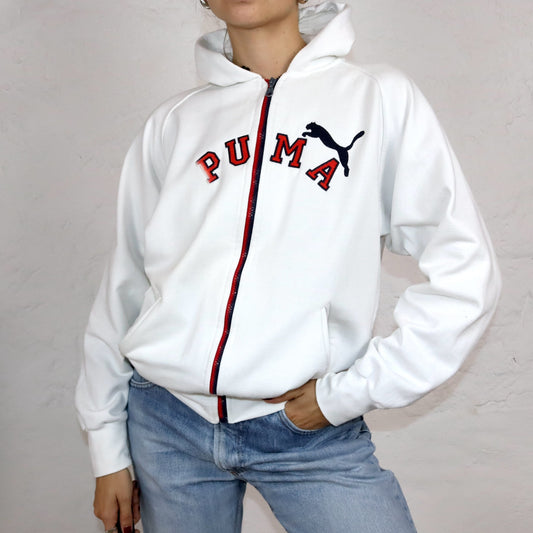 Vintage 80s 90s APPLE ACTIVE Puma“ hoodie jacket white red M/L