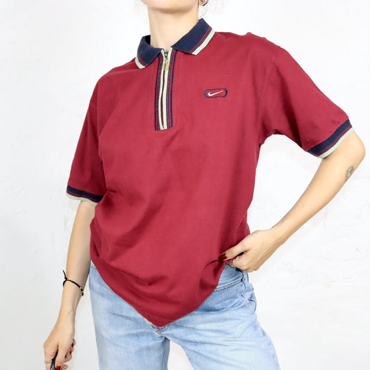 Vintage 80s 90s NIKE polo shirt T-shirt dark red M