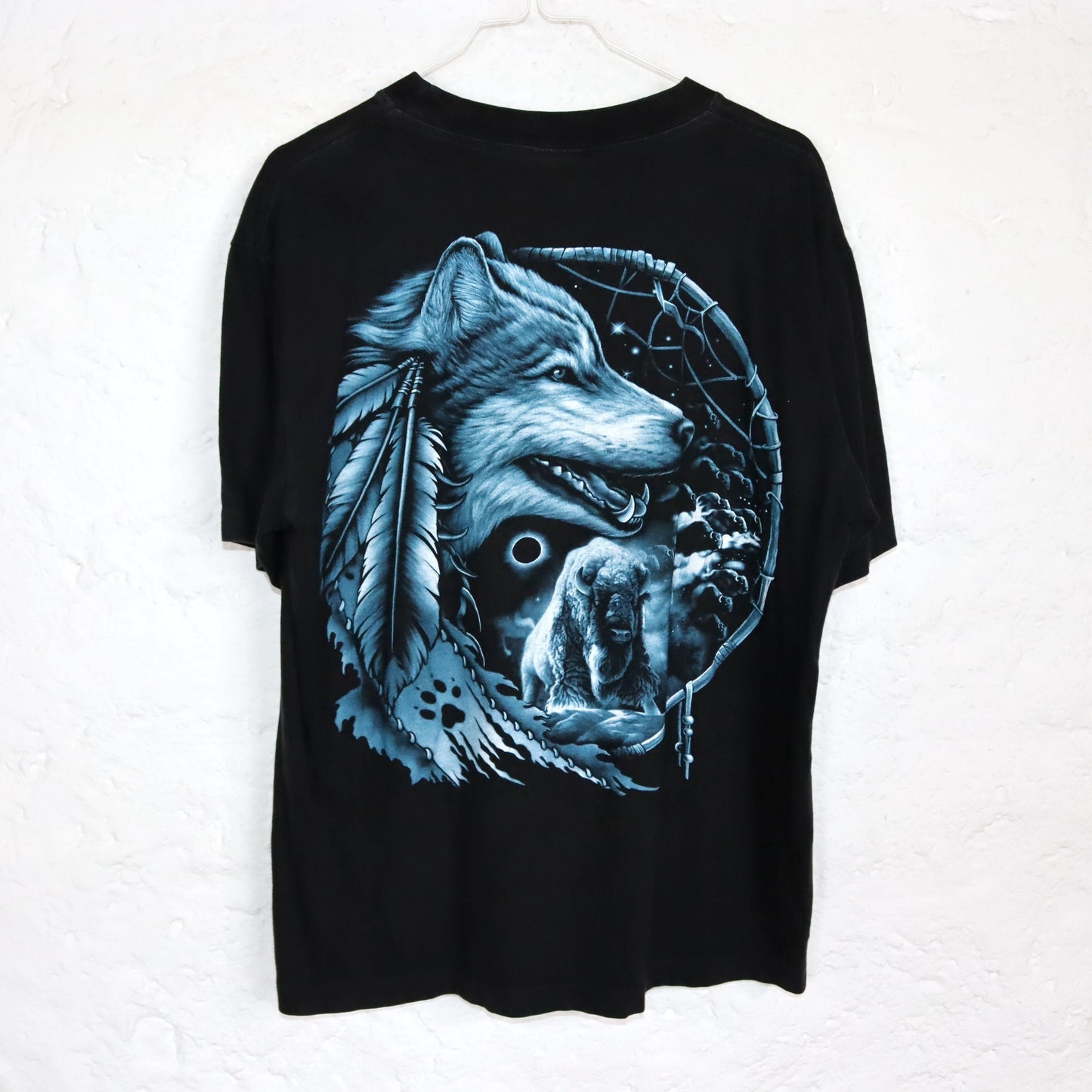 Vintage 80s 90s ROCKEAGLE T-Shirt Print Wolf Black Blue L