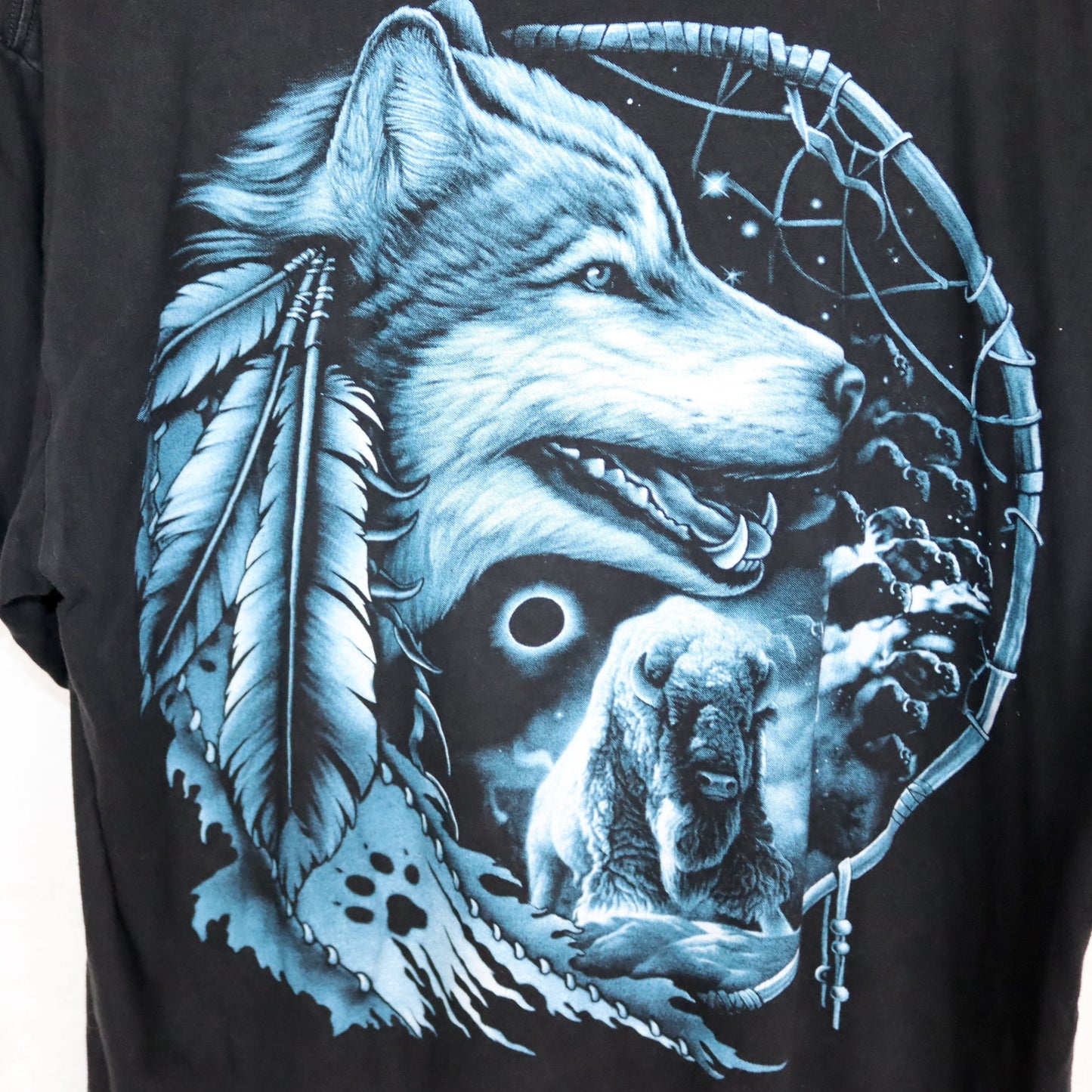 Vintage 80s 90s ROCKEAGLE T-Shirt Print Wolf Black Blue L