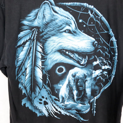 Vintage 80s 90s ROCKEAGLE T-Shirt Print Wolf Black Blue L