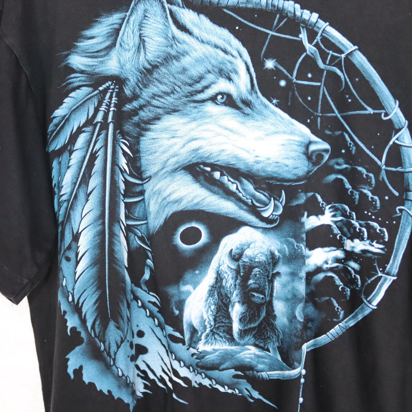 Vintage 80s 90s ROCKEAGLE T-Shirt Print Wolf Black Blue L