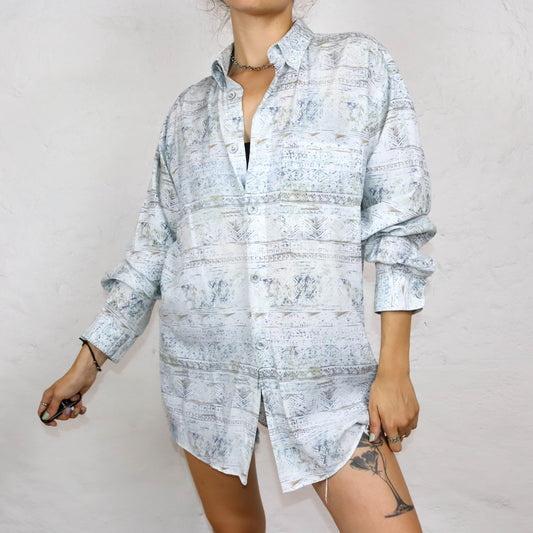 Vintage 80er 90er NEW FAST Hemd langarm crazy pattern Leinen Viskose M