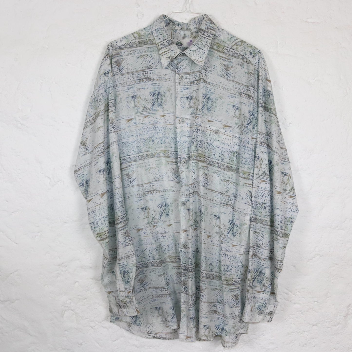 Vintage 80s 90s NEW FAST shirt long sleeve crazy pattern linen viscose M