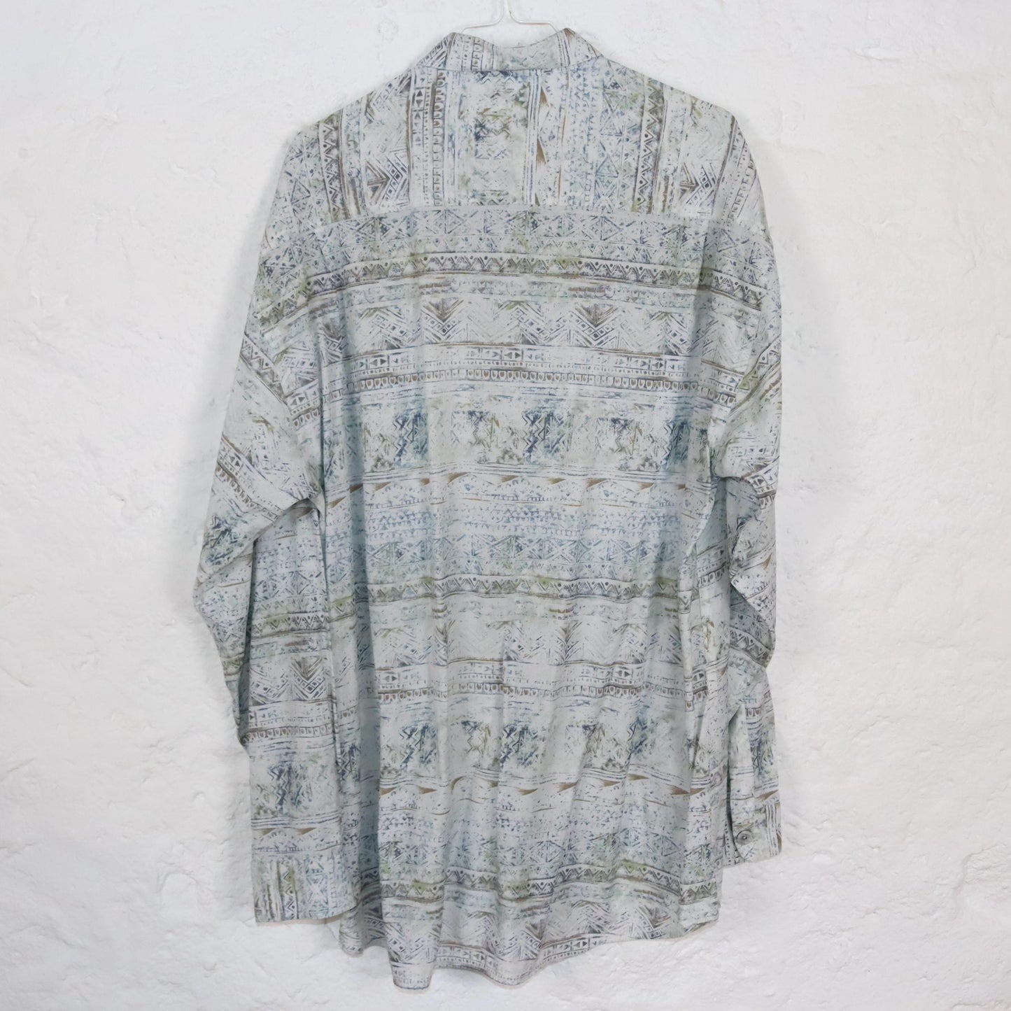 Vintage 80s 90s NEW FAST shirt long sleeve crazy pattern linen viscose M