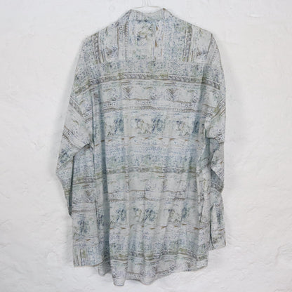Vintage 80s 90s NEW FAST shirt long sleeve crazy pattern linen viscose M