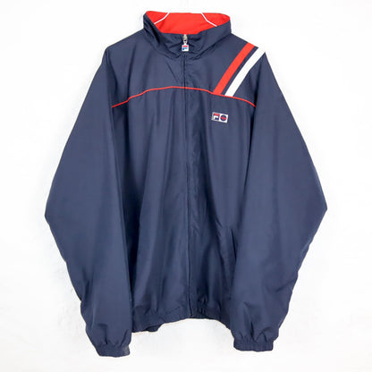 Vintage 80s 90s Y2k FILA tracksuit jacket dark blue red stand-up collar XL