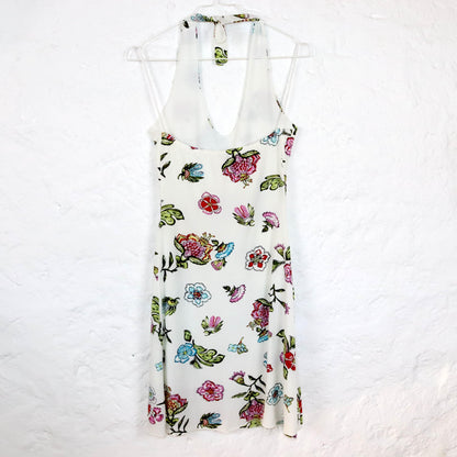 Vintage 80s 90s Y2k YOU halter neck dress floral pattern white colorful 36