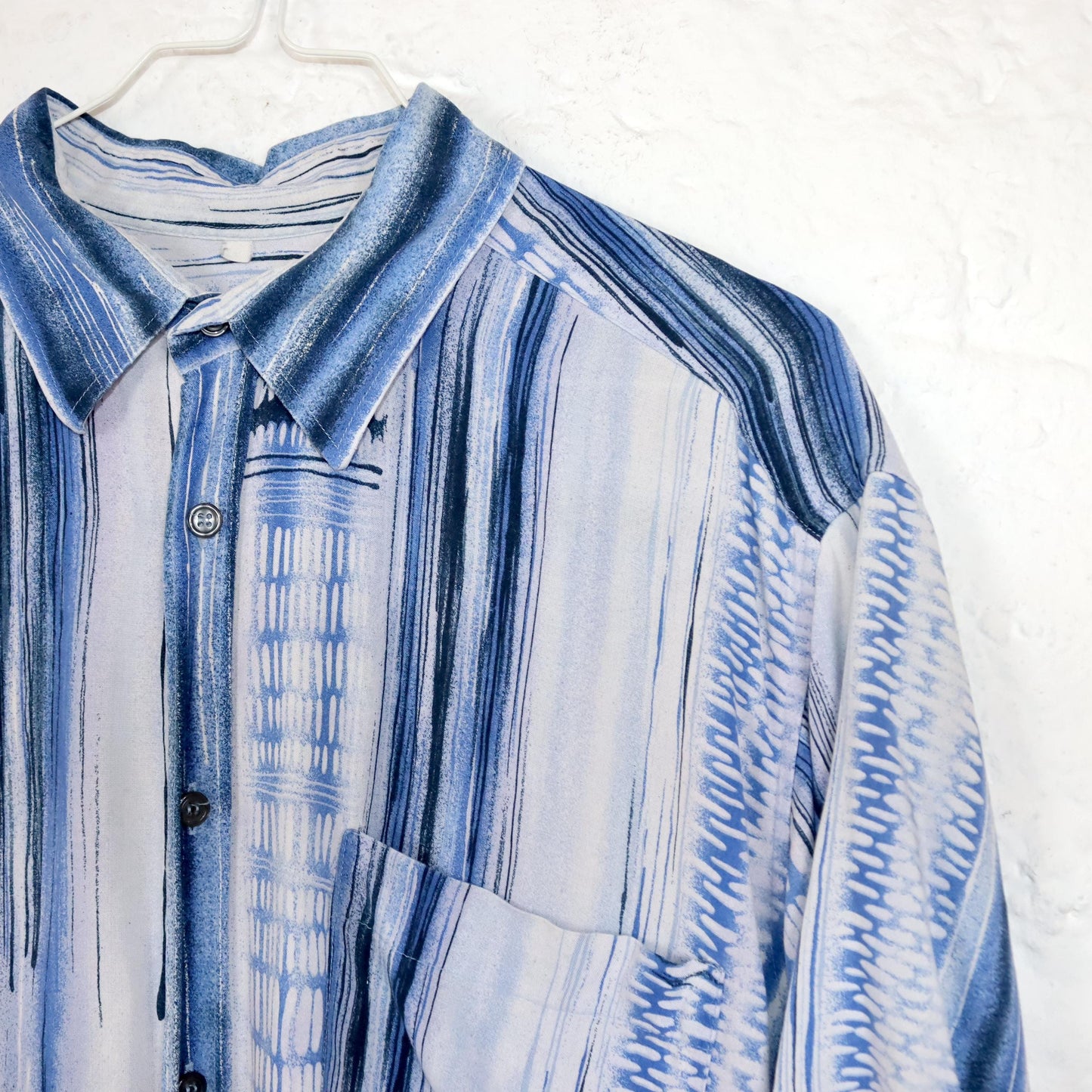 Vintage 80s 90s shirt short sleeve batik crazy pattern blue white L