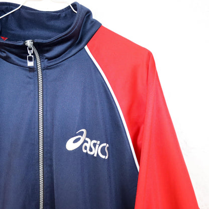 Vintage 80s 90s ASICS tracksuit jacket stand-up collar dark blue red L