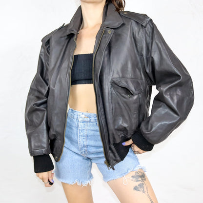 Vintage 80s 90s SCOTT TIME Liberty pilot jacket leather jacket lined fur collar dark brown M/L