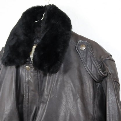 Vintage 80s 90s SCOTT TIME Liberty pilot jacket leather jacket lined fur collar dark brown M/L