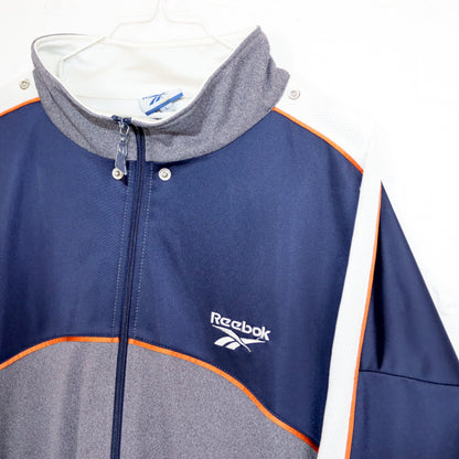 Vintage 80s 90s REEBOK tracksuit jacket stand-up collar grey orange dark blue L
