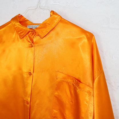 Vintage 80s 90s VALENTINA of London blouse satin orange viscose L