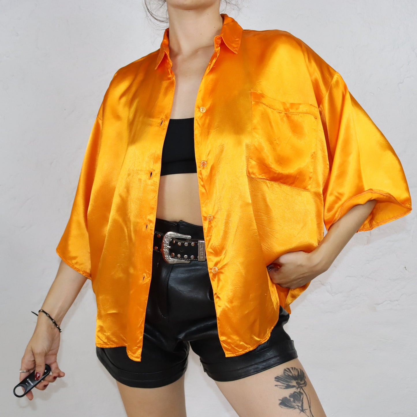 Vintage 80s 90s VALENTINA of London blouse satin orange viscose L