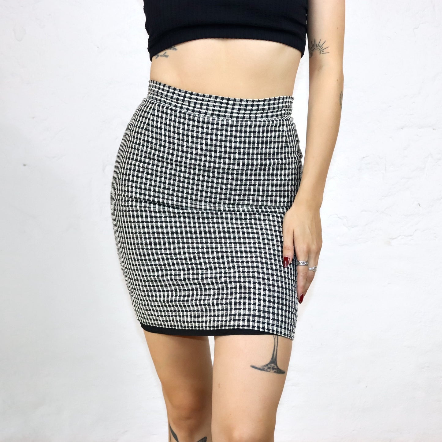 Vintage 80s 90s BYBLOS skirt mini skirt checked black and white Made in Italy S