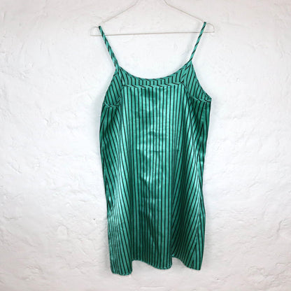 Vintage 80er 90er BM INTIMENTS Minikleid Kleid Satin türkis schwarz gestreift M