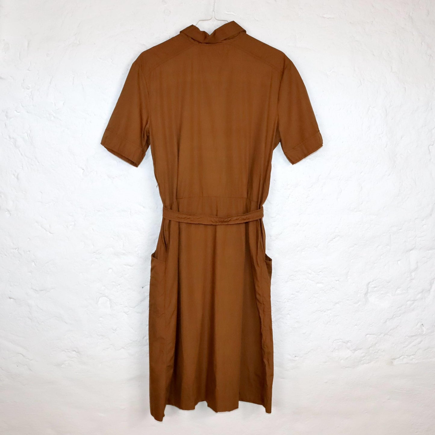 Vintage 80er 90er Midikleid Kleid kurzarm mit Gürtel Knopfreihe braun S/M