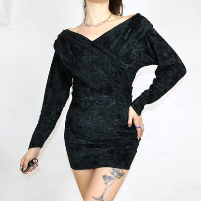 Vintage 80s 90s QUESTIONE DI Immagine mini dress velvet dress long sleeve black XS