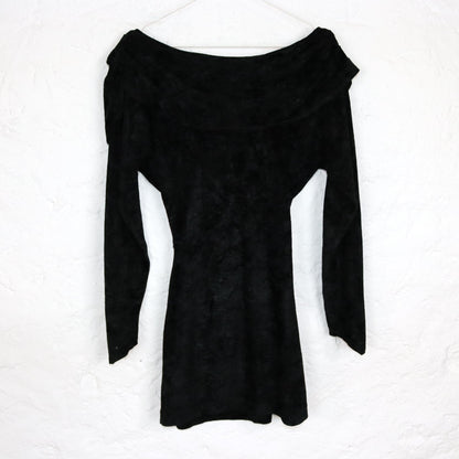 Vintage 80s 90s QUESTIONE DI Immagine mini dress velvet dress long sleeve black XS