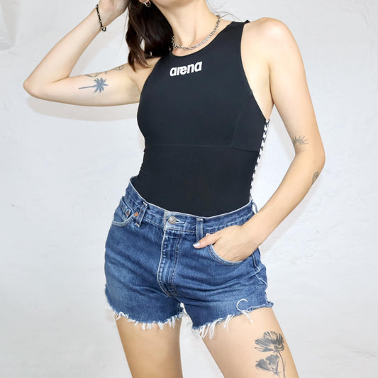 Vintage 80s 90s ARENA swimsuit bodysuit black white 36
