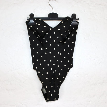 Vintage 80s 90s ANNCLUB bodysuit swimsuit bandeau body tube top dotted to tie S
