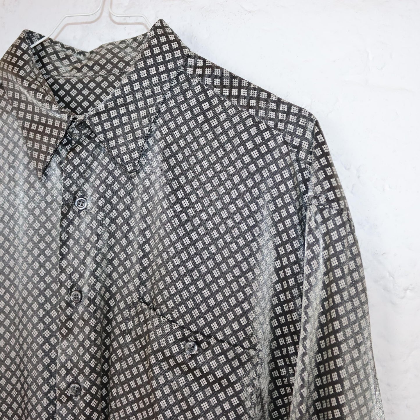Vintage 80s 90s MIRTO shirt long sleeve crazy pattern shiny silver M