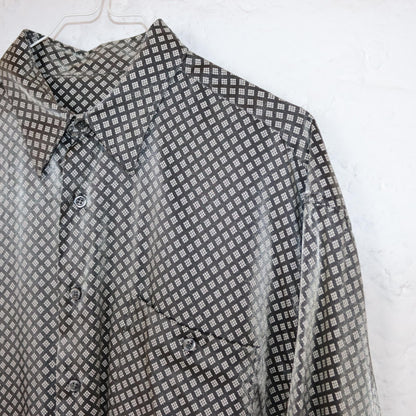 Vintage 80s 90s MIRTO shirt long sleeve crazy pattern shiny silver M
