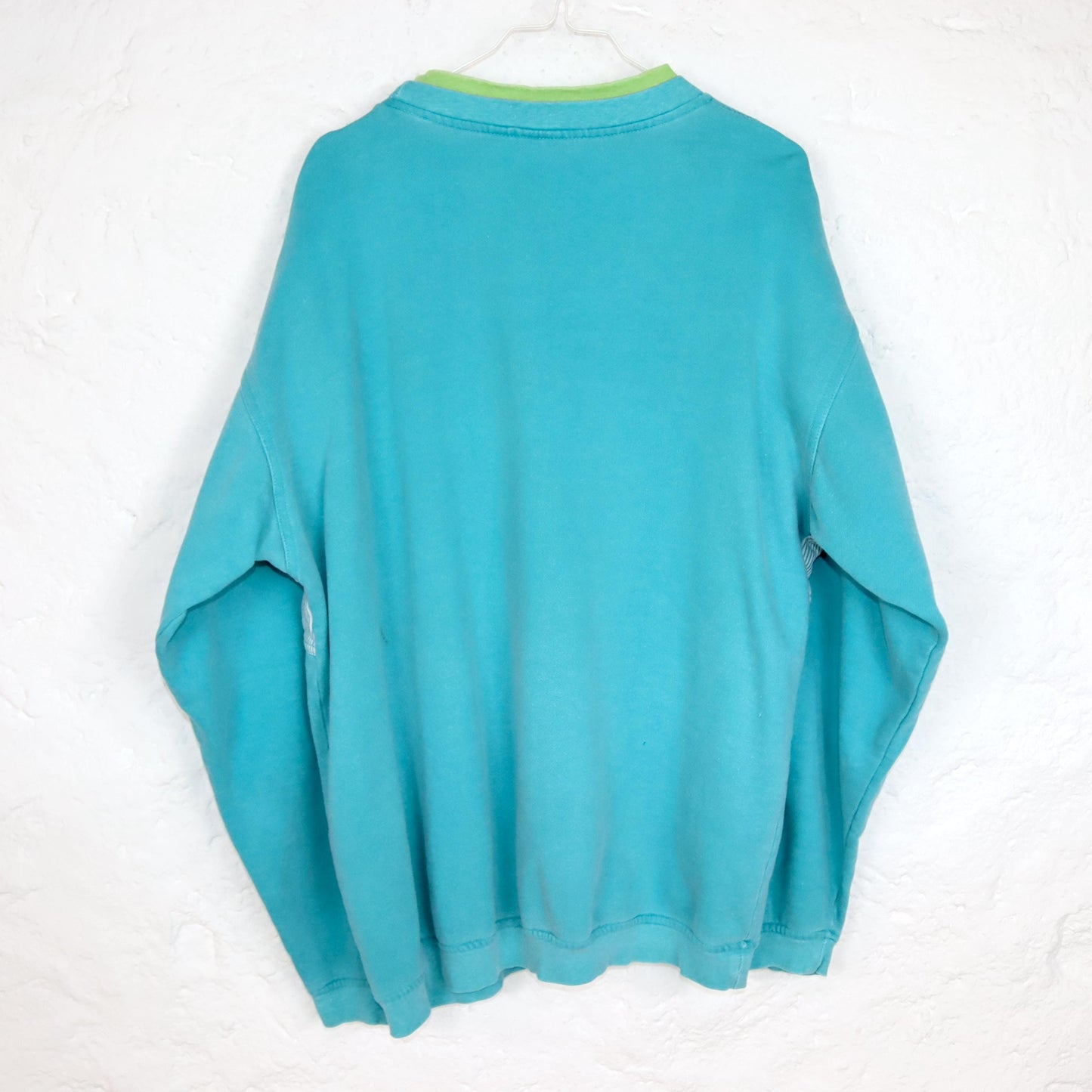 Vintage 80er 90er GOICHA Sweatshirt Pullover türkis blau gestreift Print L