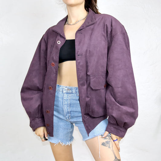 Vintage 80s 90s ODERMARK bomber jacket blouson suede look purple 54 L