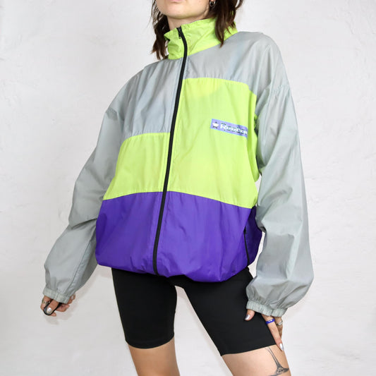 Vintage 80s 90s REEBOK rain jacket purple green grey with hood M