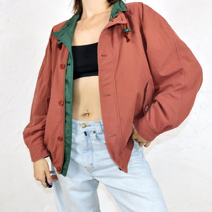 Vintage 80s 90s PIASPORTS reversible jacket lightly lined green blue print back M
