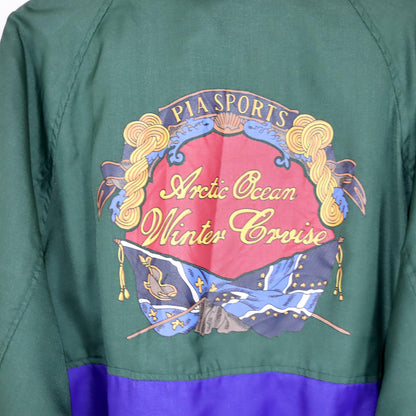 Vintage 80s 90s PIASPORTS reversible jacket lightly lined green blue print back M