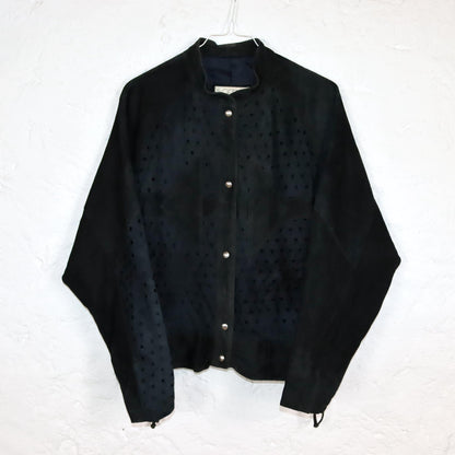 Vintage 80s 90s SAMA leather jacket suede hole pattern tailored bomber cut M
