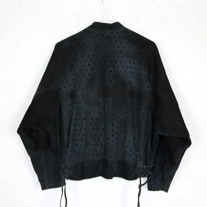 Vintage 80s 90s SAMA leather jacket suede hole pattern tailored bomber cut M