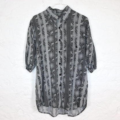 Vintage 80s 90s WOODPECKER shirt short sleeve crazy pattern black white viscose 39/40 S