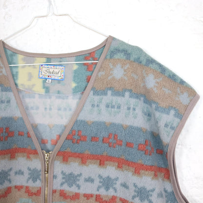 Vintage 80s 90s INDEED fleece vest zipper pastel crazy pattern XL
