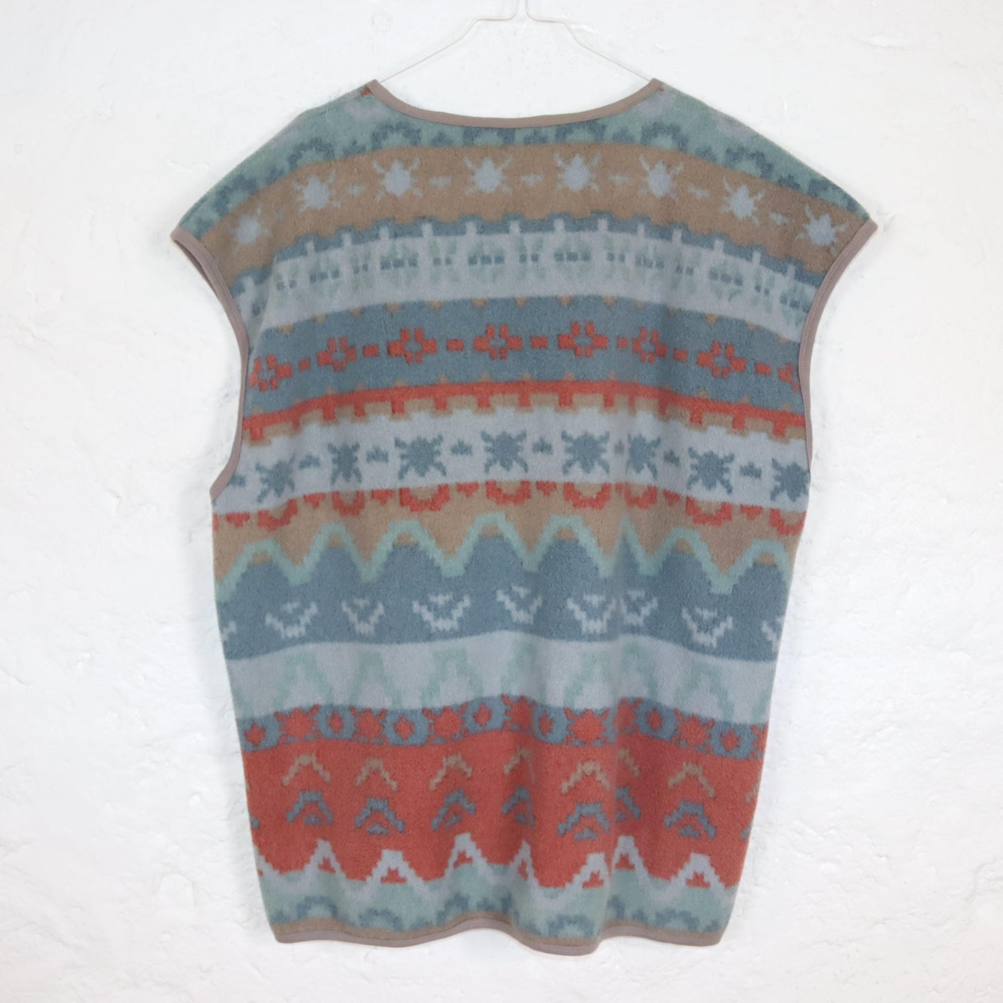 Vintage 80s 90s INDEED fleece vest zipper pastel crazy pattern XL