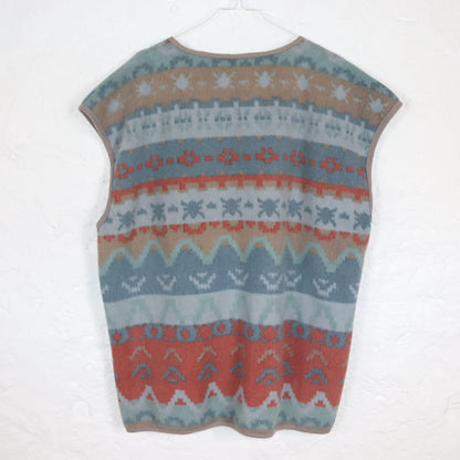 Vintage 80s 90s INDEED fleece vest zipper pastel crazy pattern XL