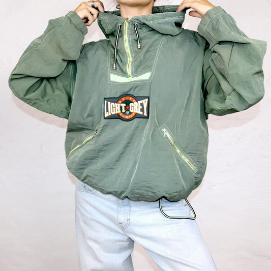 Vintage 80s 90s BELFE windbreaker jacket overcoat shiny khaki L 52