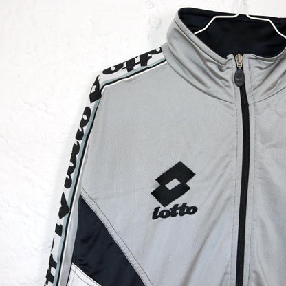 Vintage 80s 90s LOTTO tracksuit jacket stand-up collar black beige white M