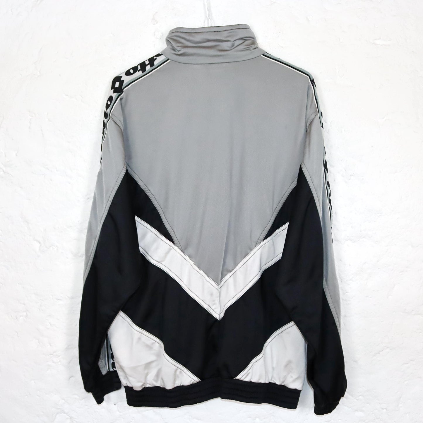 Vintage 80s 90s LOTTO tracksuit jacket stand-up collar black beige white M