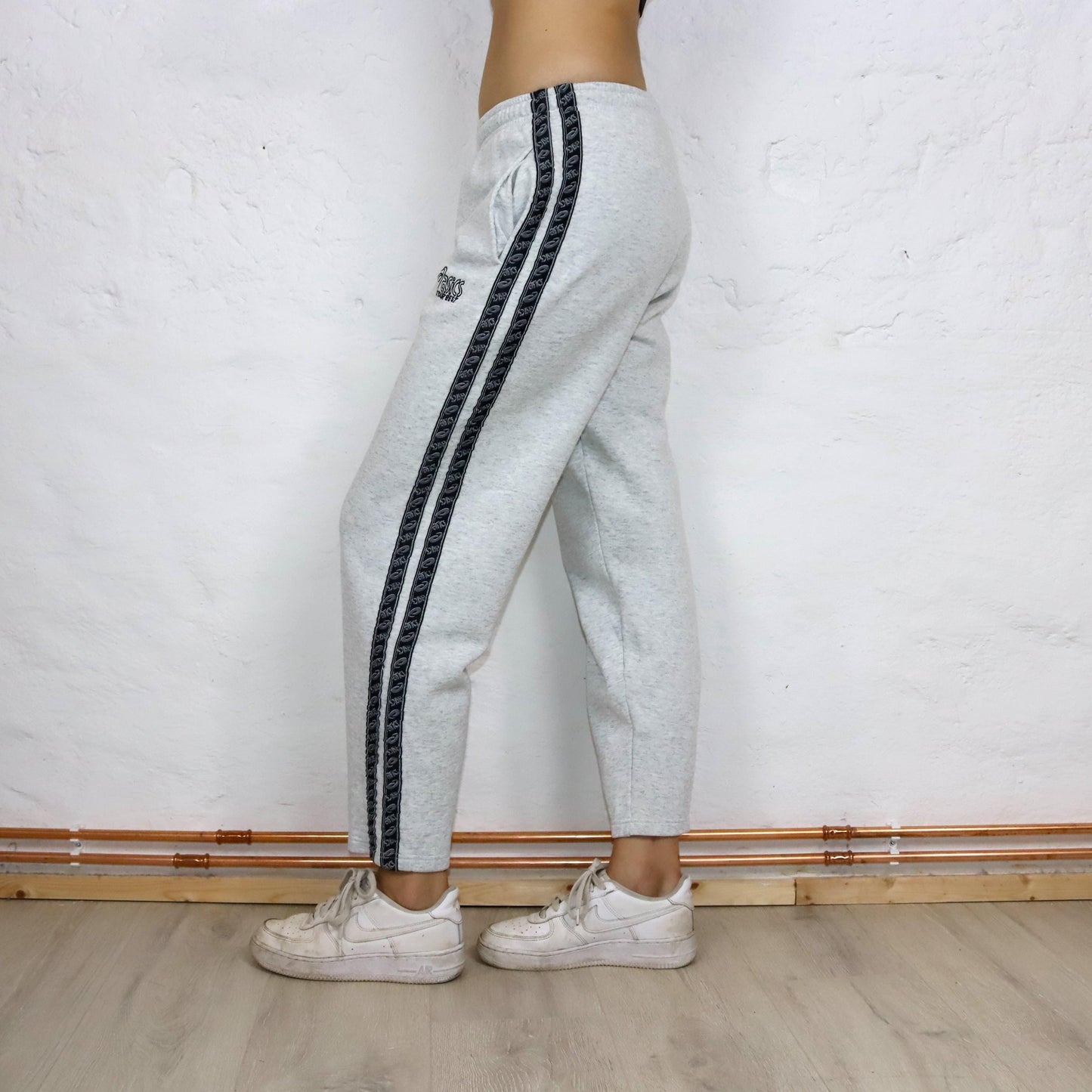 Vintage 80s 90s ASICS jogging pants training pants grey black S/M