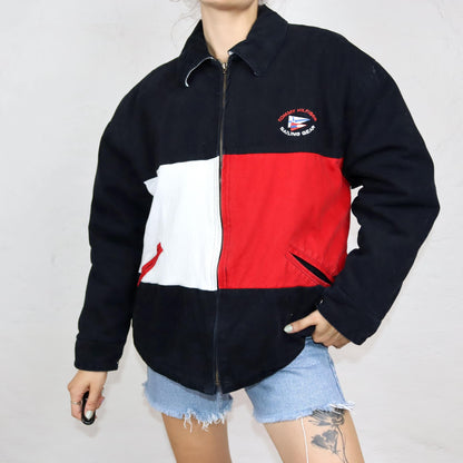 Vintage 80s 90s TOMMY HILFIGER Sailing Gear Rare Jacket lined collar white red black S